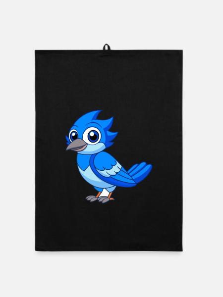 Blue Jay Niedliche Maskottchen Zeichentrickfigur Kawaii - Organic Geschirrtuch - Schwarz - Vorne