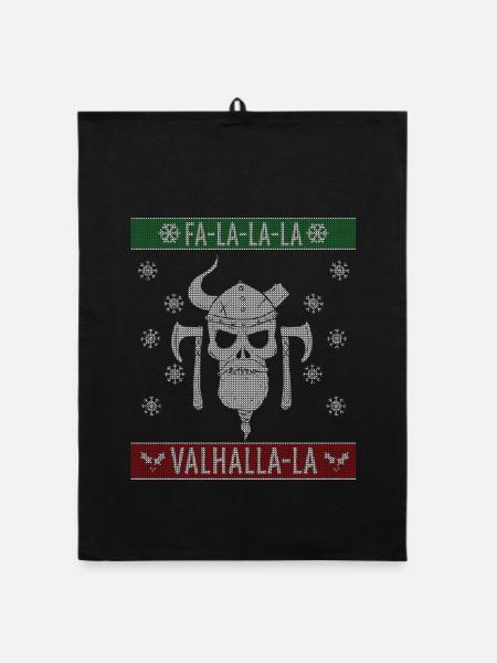 Ugly Christmas Sweater Viking Valhalla Christmas - Organic Geschirrtuch - Schwarz - Vorne