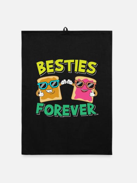 Besties Forever Best Friends PB & Jelly - Organic Geschirrtuch - Schwarz - Vorne