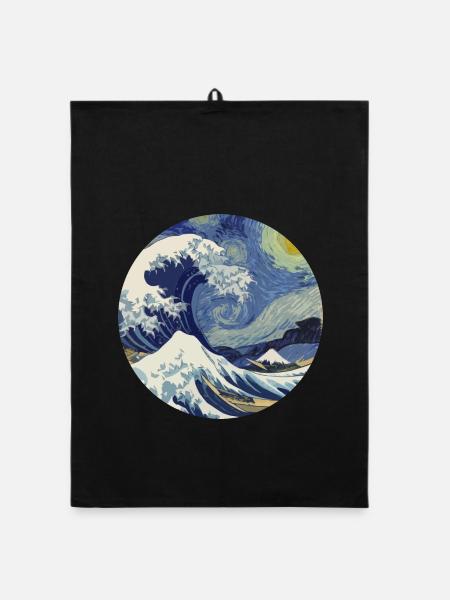 Tsunami der Sternennacht - Organic Geschirrtuch - Schwarz