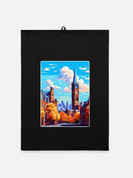 Manchester England Uk Reise Poster Souvenir WPA - Organic Geschirrtuch - Schwarz - Vorne