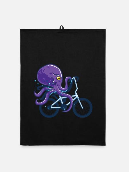 Oktopus Fahrrad fahren - Organic Geschirrtuch - Schwarz