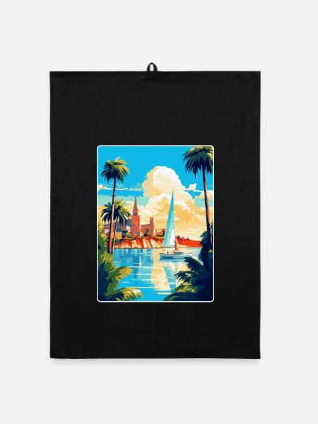 Palma De Mallorca Spanien Vintage Reiseplakat WPA - Organic Geschirrtuch - Schwarz - Vorne