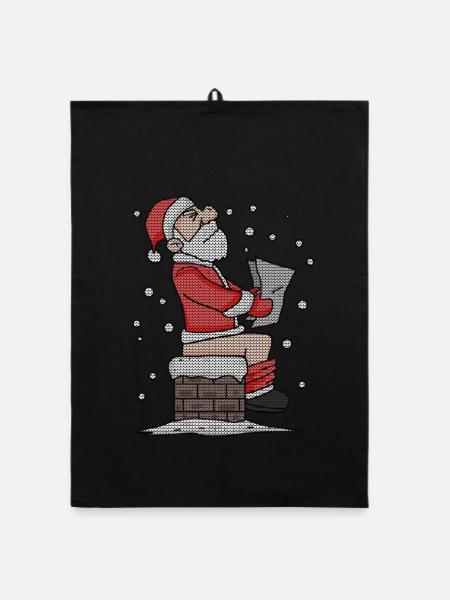 Weihnachtsmann sitzt auf dem Kamin lustig - Organic Geschirrtuch - Schwarz - Vorne