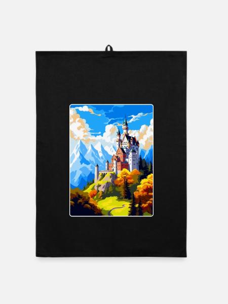 Neuschwanstein Castle Germany Travel Poster WPA - Organic dish towel - black - Front