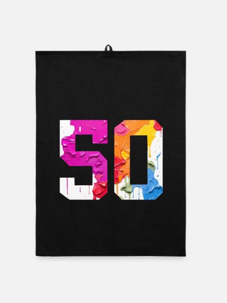 FARBIG NUMMER 50 BUNT 50. GEBURTSTAG - Organic Geschirrtuch - Schwarz - Vorne
