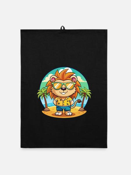Löwe Lustige Cartoon Sommer Strand Sonnenbrille - Organic Geschirrtuch - Schwarz - Vorne