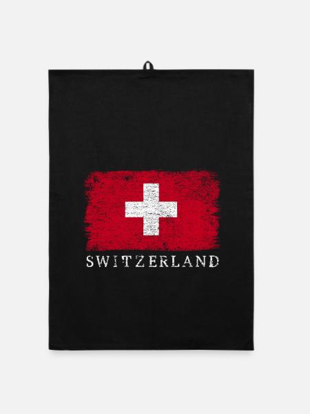 Schweiz Schweizer Flagge Schweizerflagge - Organic Geschirrtuch - Schwarz