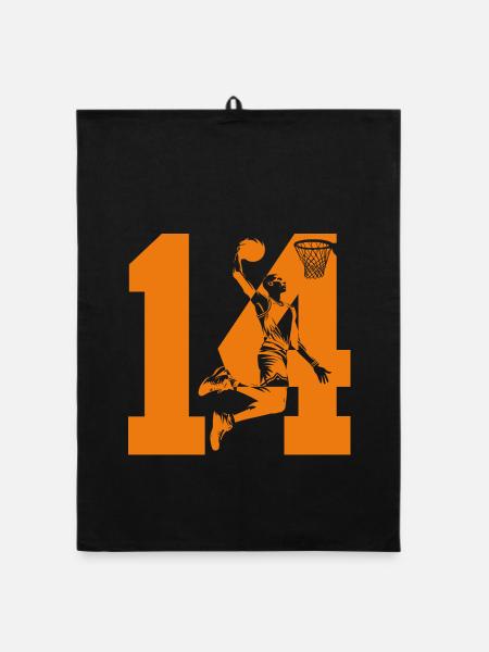 NUMÉRO 14 : 14E ANNIVERSAIRE DE BASKET-BALL - Torchon bio - noir - Devant