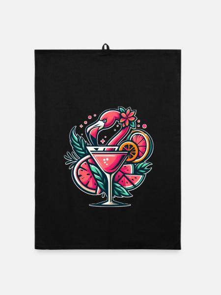 Flamingo Cocktail Logo - Organic dish towel - black - Front