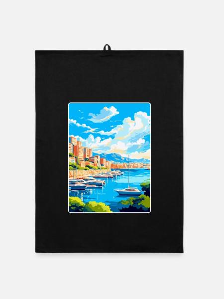 Monaco Côte d'Azur Frankreich Vintage Reiseplakat - Organic Geschirrtuch - Schwarz - Vorne