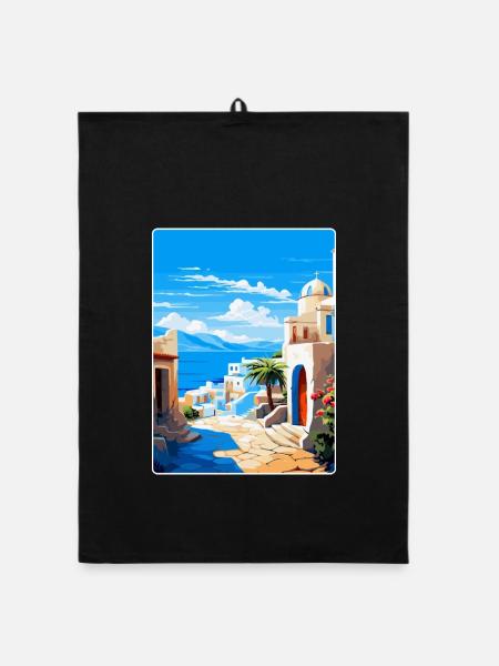 Kos Griechenland Vintage Reise Poster Souvenir Souvenir - Organic Geschirrtuch - Schwarz - Vorne