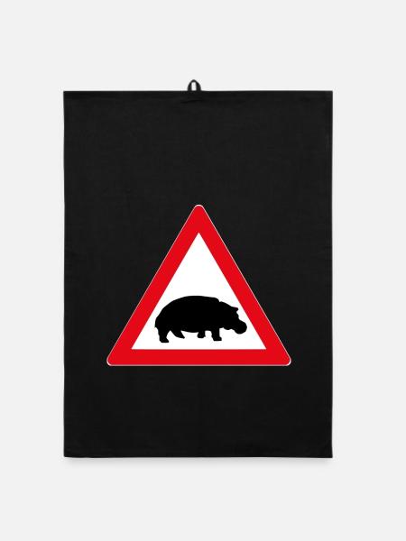 Straßenschild mit Nilpferd - Organic Geschirrtuch - Schwarz