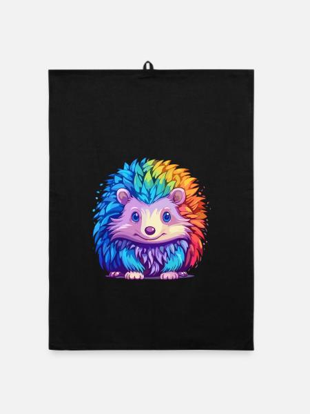 Igel Buntes Aquarell Cartoon Kawaii Tier - Organic Geschirrtuch - Schwarz
