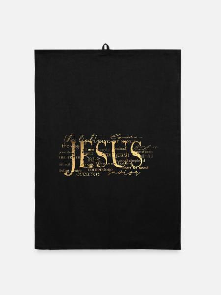 Jesus Schriftzug - Organic Geschirrtuch - Schwarz - Vorne