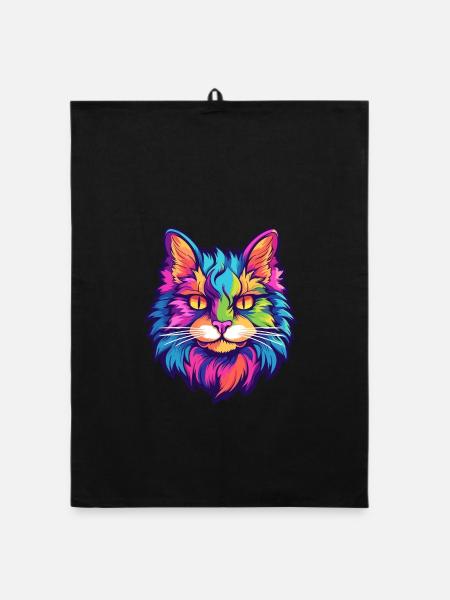 Norwegische Waldkatze Aquarell Cartoon Kawaii - Organic Geschirrtuch - Schwarz - Vorne