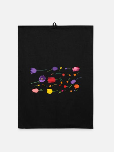 Fleurs Printemps Tulipes - Torchon bio - noir - Devant
