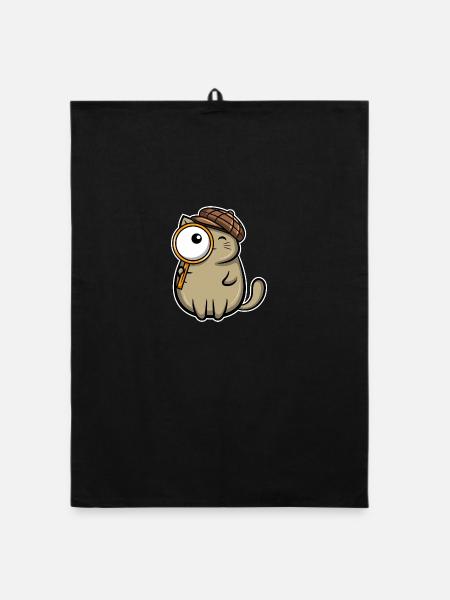 Sherlock Meows Detektiv Meow Miau Agent - Organic Geschirrtuch - Schwarz - Vorne
