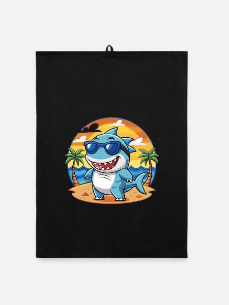 Hai Lustige Cartoon Sommer Strand Sonnenbrille - Organic Geschirrtuch - Schwarz - Vorne