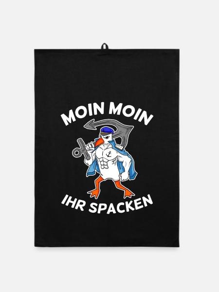 Moin Moin ihr spacken Möwe Nordsee Ostsee Norden - Organic Geschirrtuch - Schwarz - Vorne