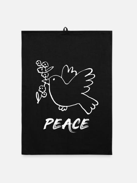 Paix / Peace / Colombe de la paix - Torchon bio - noir