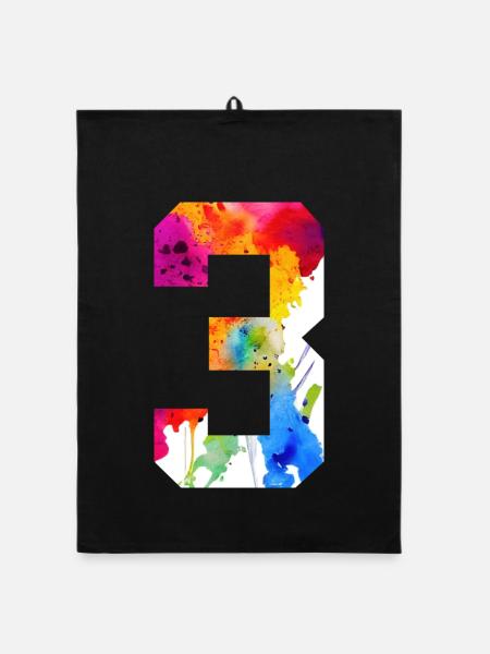 NUMMER 3 JAHRE 3. GEBURTSTAG - Organic Geschirrtuch - Schwarz - Vorne