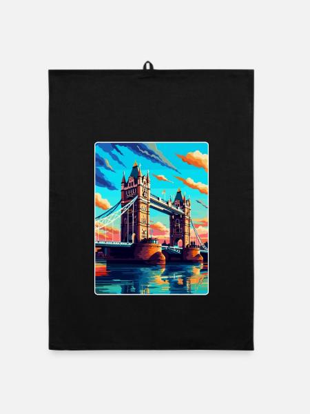 Tower Bridge England Uk Vintage Reiseposter WPA - Organic Geschirrtuch - Schwarz - Vorne