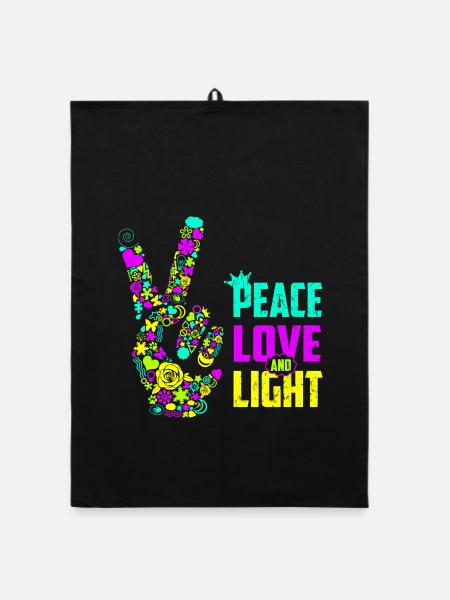 Peace Love Light Handzeichen Friedenssymbol Neon - Organic Geschirrtuch - Schwarz - Vorne