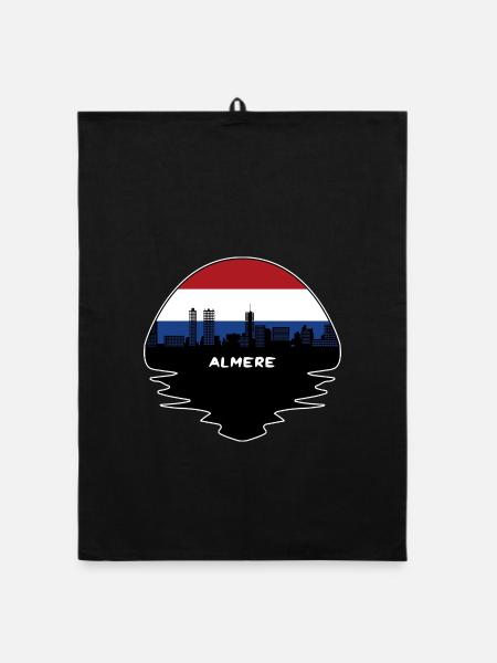 Almere Niederlande Flagge Skyline Silhouette Travel - Organic Geschirrtuch - Schwarz - Vorne