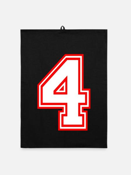 NUMMER VIER NUMBER FOUR LUCKY NUMBER GLÜCKSZAHL - Organic Geschirrtuch - Schwarz - Vorne