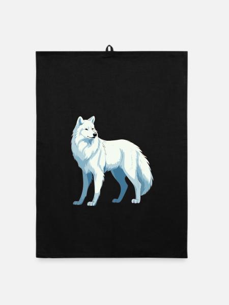 Arktischer Wolf Bunte Aquarell-Karikatur Kawaii Ani - Organic Geschirrtuch - Schwarz - Vorne