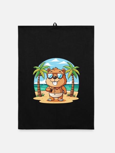 Biber Lustige Cartoon Sommer Strand Sonnenbrille - Organic Geschirrtuch - Schwarz - Vorne