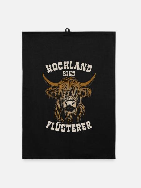 Hochland Rind Flüsterer - Spruch - Organic Geschirrtuch - Schwarz - Vorne