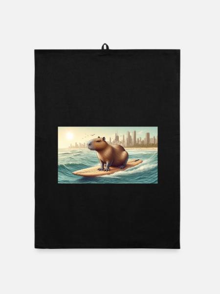 Surfendes Wasserschwein - Organic Geschirrtuch - Schwarz - Vorne