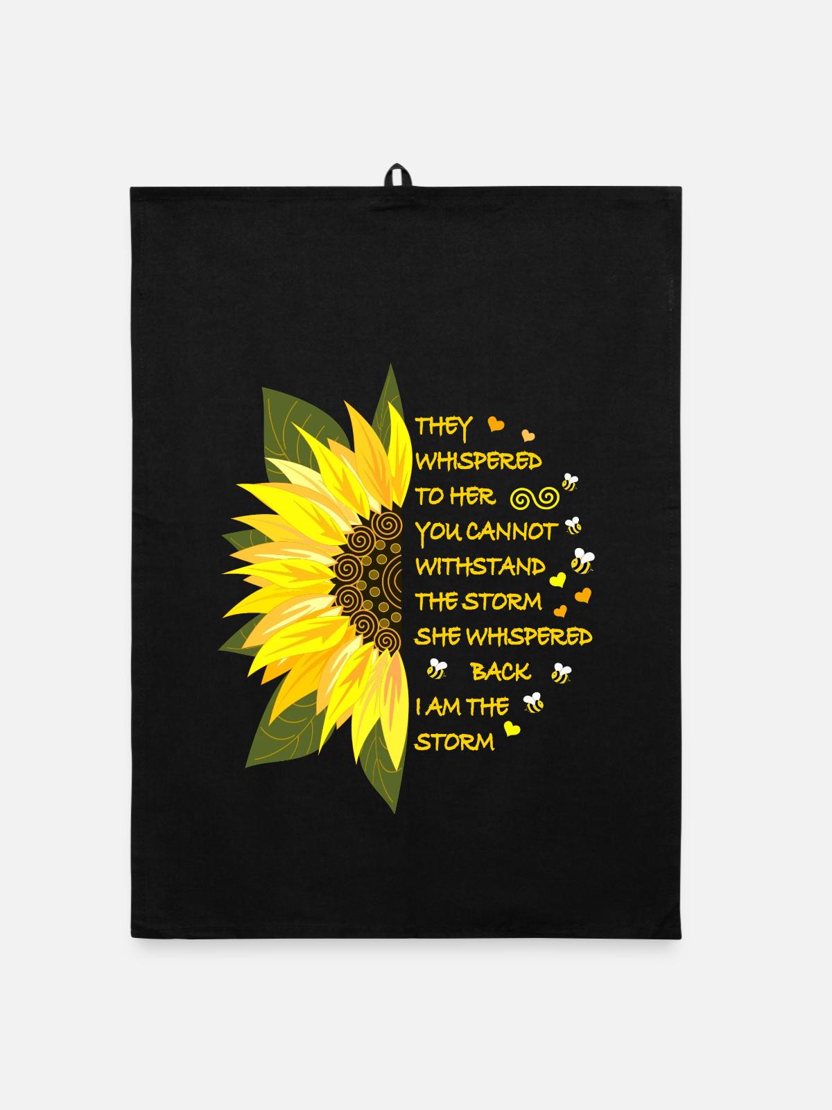 Sonnenblumen Blüte mit Text - Organic Geschirrtuch - Schwarz - Vorne