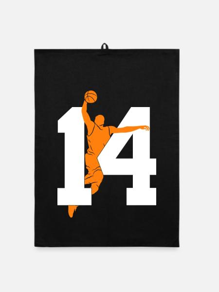 NUMÉRO 14 : 14E ANNIVERSAIRE DE BASKET-BALL - Torchon bio - noir - Devant