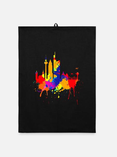 Frankfurt Skyline Bunte Farben Malerei Kunst Liebe - Organic Geschirrtuch - Schwarz - Vorne