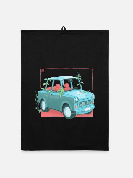 Trabi mit Pflanzen - Organic Geschirrtuch - Schwarz - Vorne