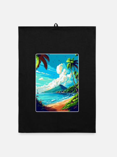 Martinique Caraïbes Vintage Voyage Affiche WPA Art - Torchon bio - noir - Devant