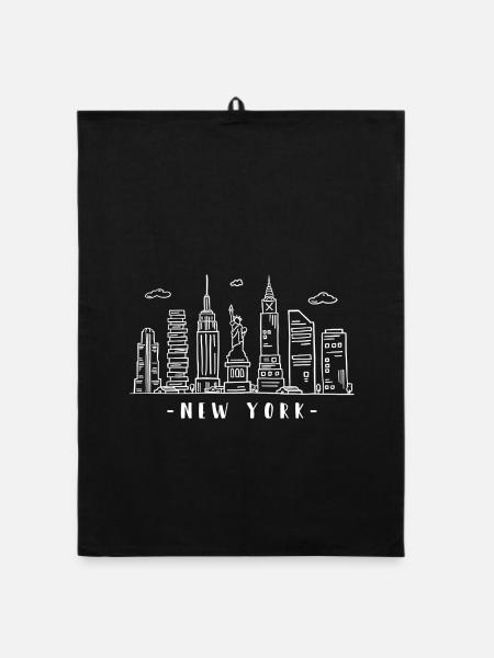 New York Skyline Freiheitsstatue NY USA - Organic Geschirrtuch - Schwarz