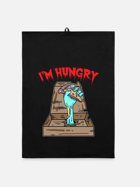 Zombie Pizza Ich habe Hunger - Organic Geschirrtuch - Schwarz