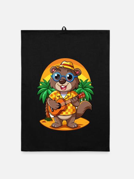 Lustige Biber Cartoon Sommer Strand Sonnenbrille - Organic Geschirrtuch - Schwarz - Vorne