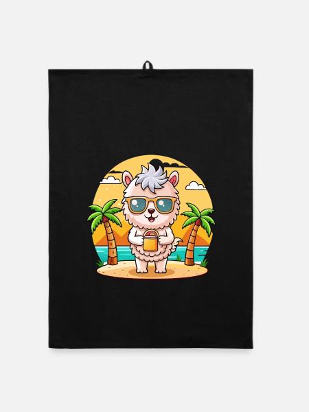 Alpaka Lustige Cartoon Sommer Strand Sonnenbrille - Organic Geschirrtuch - Schwarz - Vorne