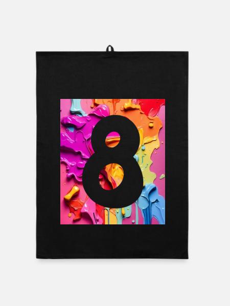 NR. 8 NUMMER 8 BUNT 8. GEBURTSTAG - Organic Geschirrtuch - Schwarz - Vorne