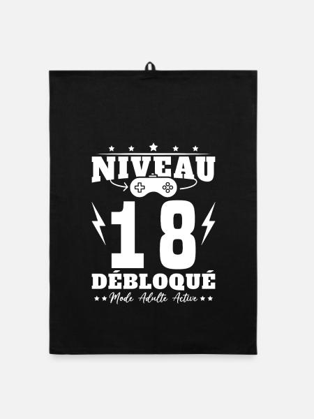 Niveau 18 Débloqué Anniversaire 18 Ans - Torchon bio - noir - Devant