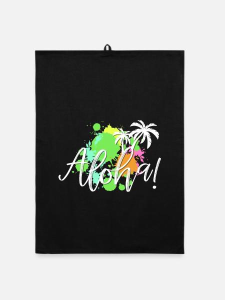 Aloha Tropen-Splash - Organic Geschirrtuch - Schwarz - Vorne