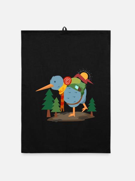 Reiselustiger Kiwivogel Backpacker - Organic Geschirrtuch - Schwarz - Vorne