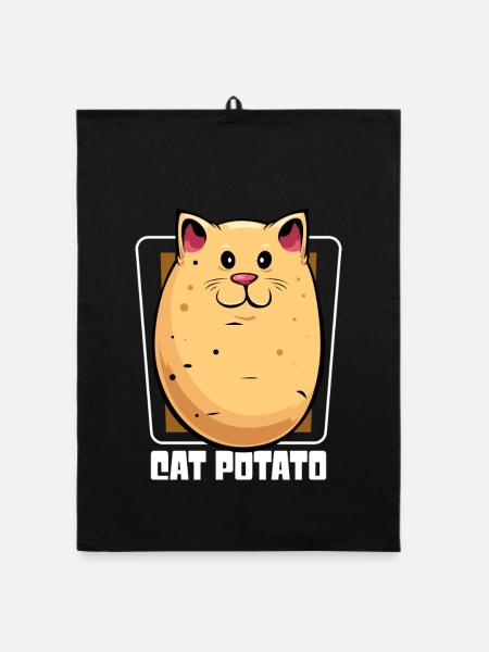 Katze Kartoffel Cartoon - Organic Geschirrtuch - Schwarz - Vorne