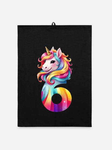 6TH BIRTHDAY UNICORN - Organic dish towel - black - Front