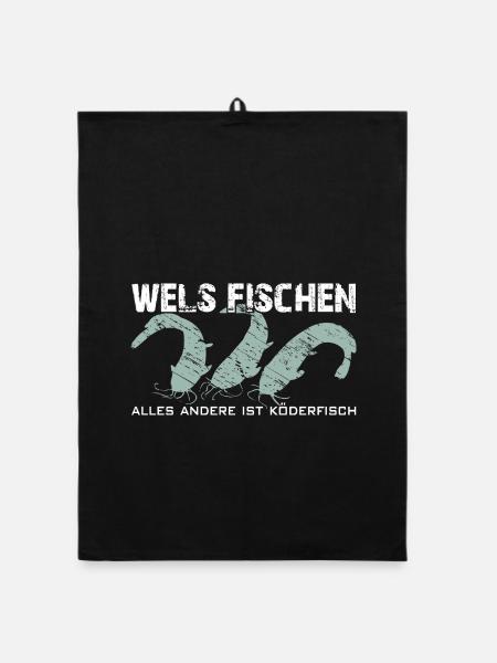 Wels angeln Waller fischen Team Waller - Organic Geschirrtuch - Schwarz - Vorne